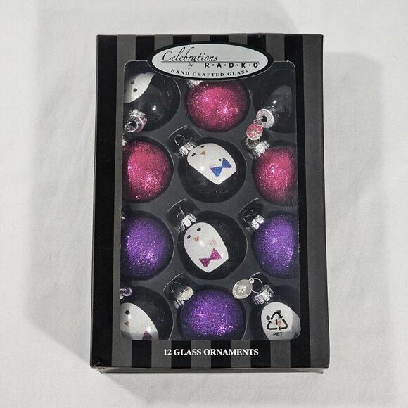 2 Boxes Of 12 Celebrations by Radko Christmas Tree Ornaments Penguins & Glitter - Picture 3 of 5